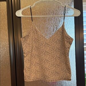 Gaze Beige Cropped Leopard Print Spaghetti Strap Cami